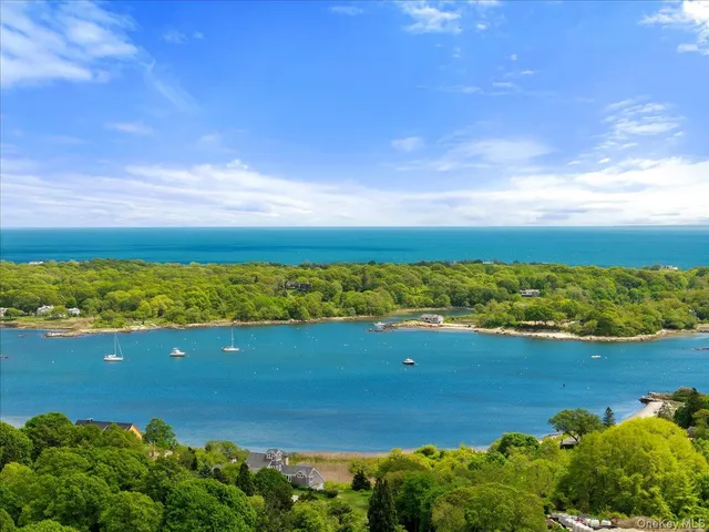 a view of a lake with a beach
