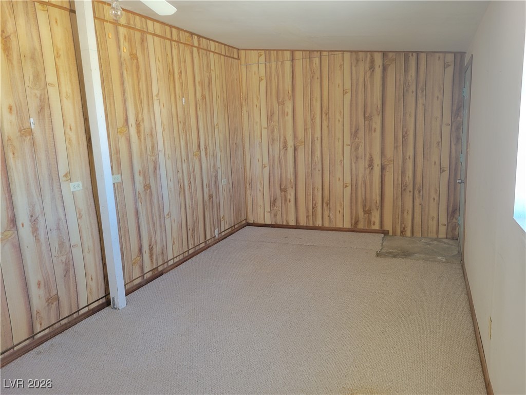 7950 South Wildhorse Road Pahrump, NV 89061 - Photo 25 of 28 Spare room with wooden walls and light colored carpet
