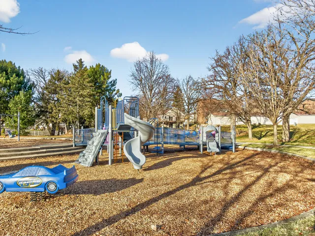 a view of a park with slide
