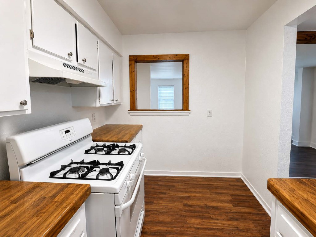 610 Gunter Street Austin, TX 78702 - Photo 7 of 16 Culinary aspirations find a home in this well-appointed kitchen featuring a gas range and rich wood countertops.