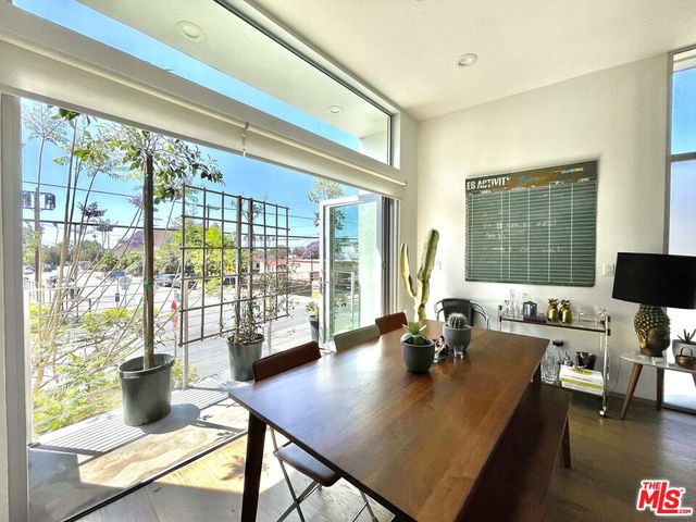 a living room with large window