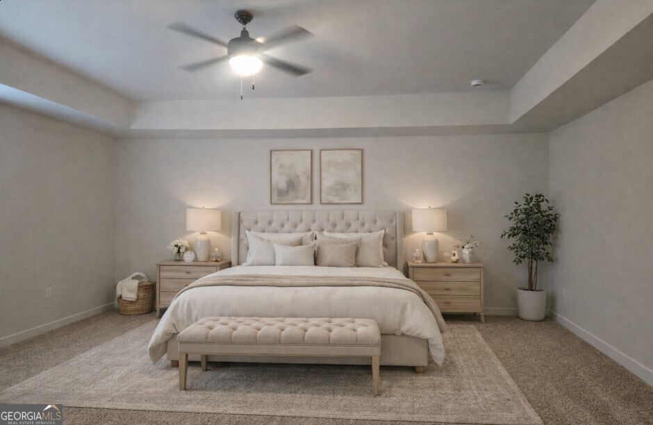 128 Patillo Manor, Unit 7 Stockbridge, GA 30281 - Photo 27 of 37 a bedroom with a bed and a chandelier