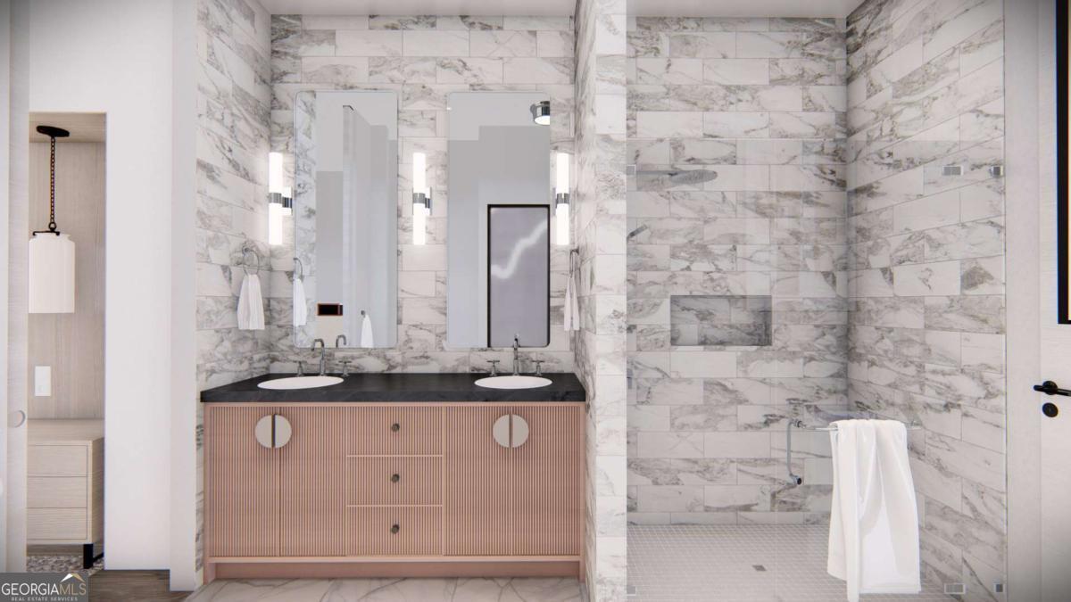 1554 South Lumpkin Street, Unit 5 Athens, GA 30605 - Photo 19 of 24 a bathroom with a granite countertop sink a toilet and a mirror