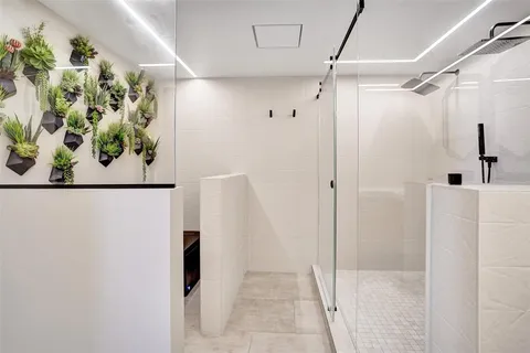 a view of a living room and a potted plant