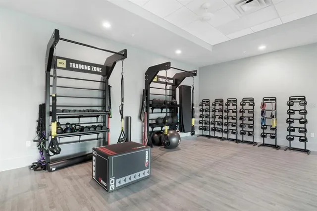 a view of a room with gym equipment