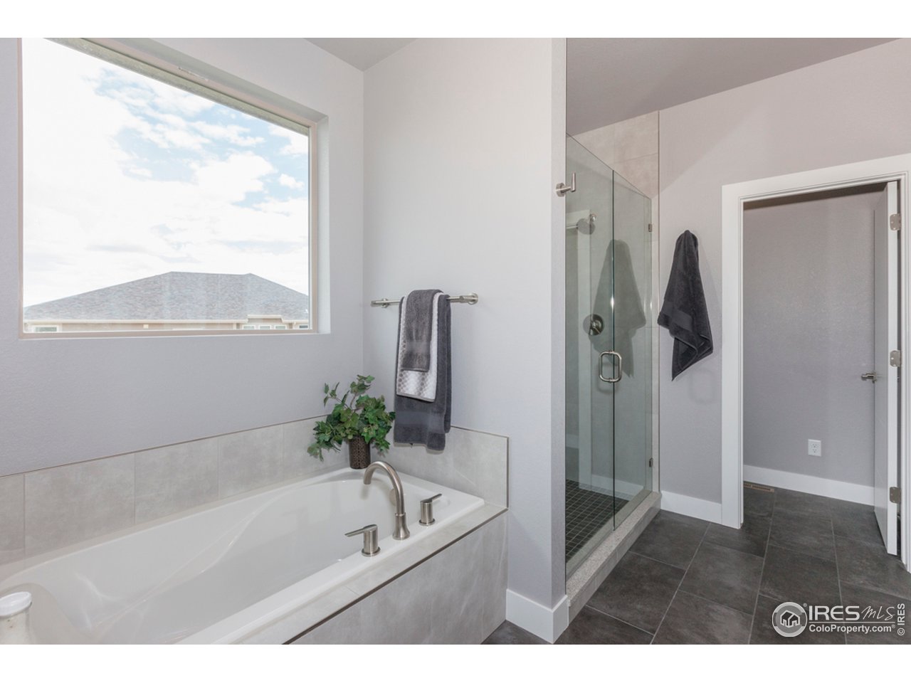 3818 Bridle Ridge Circle Fort Collins, CO 80524 - Photo 23 of 40 a bathroom with a tub a sink and a large mirror