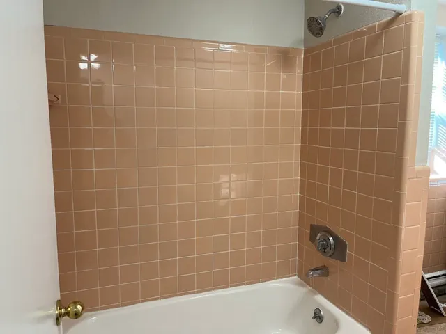 a bathroom with a bathtub