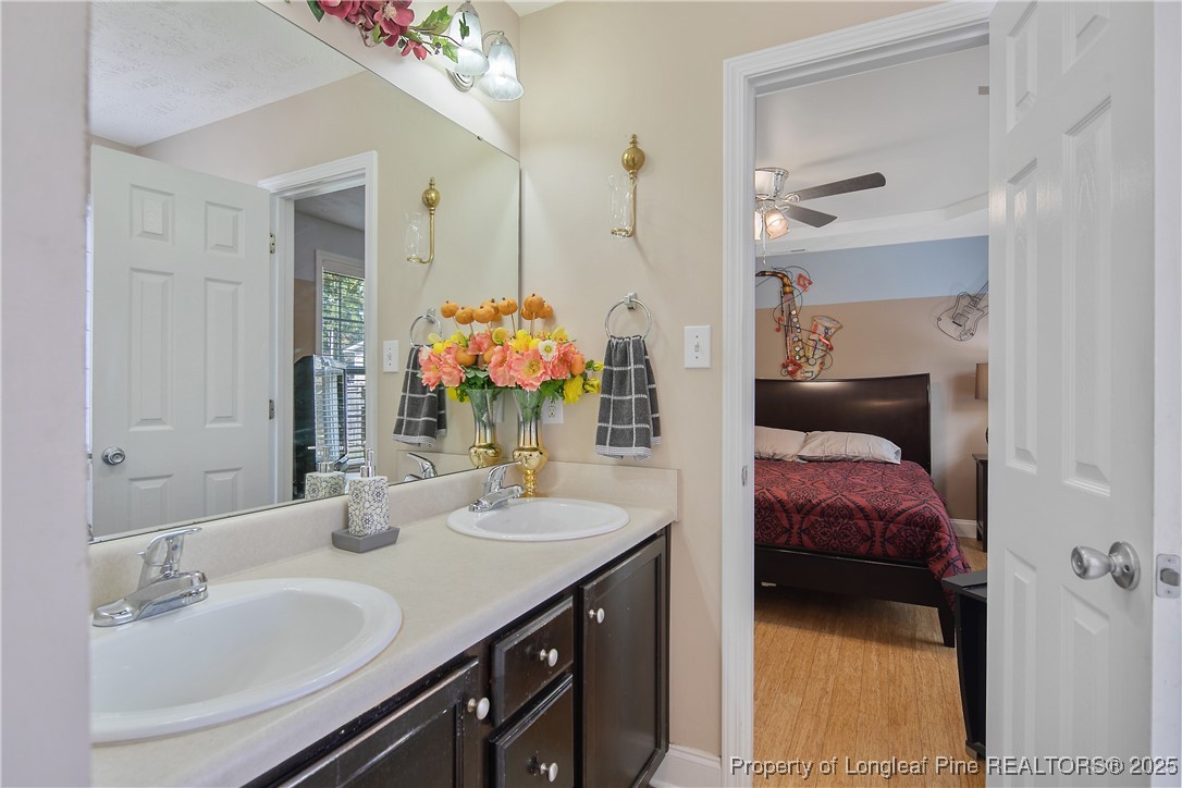 245 Apple Tree Circle Raeford, NC 28376 - Photo 23 of 41 a en suite bathroom with a granite countertop sink and a mirror
