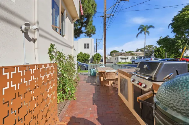 an outdoor space with seating