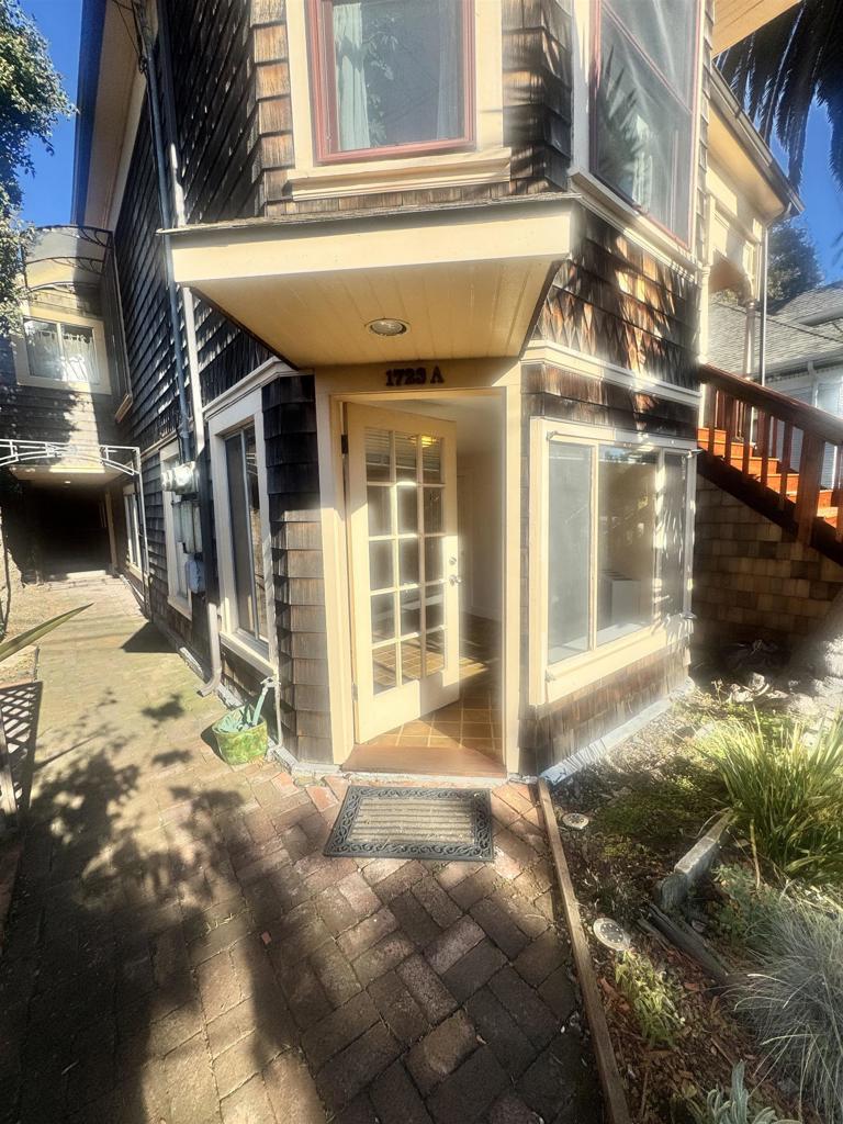 a view of a building with a large window