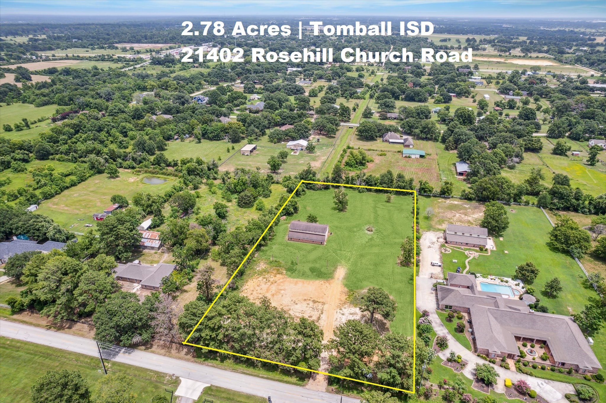 21402 Rosehill Church Road Tomball, TX 77377 - Photo 2 of 7 Approximate property boundaries outlined from above, giving a clear sense of layout and overall size.