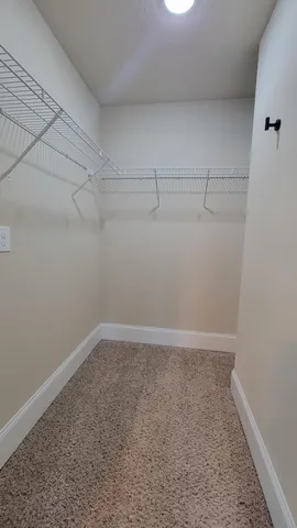 a view of a room with racks on the wall