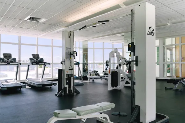 a room with gym equipment