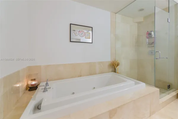 a bathroom with a bathtub