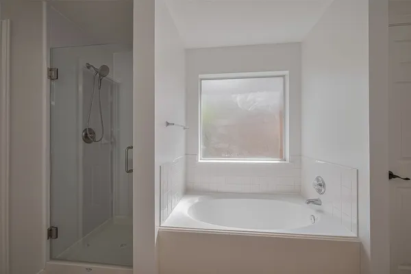 a bathroom with a bathtub