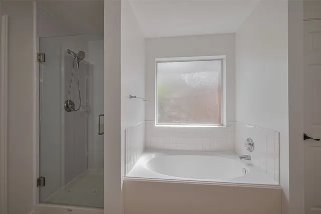 a bathroom with a bathtub