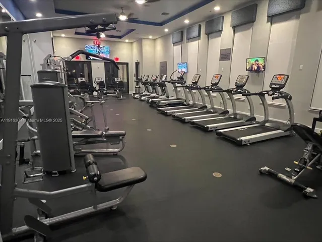 a view of a room with gym equipment