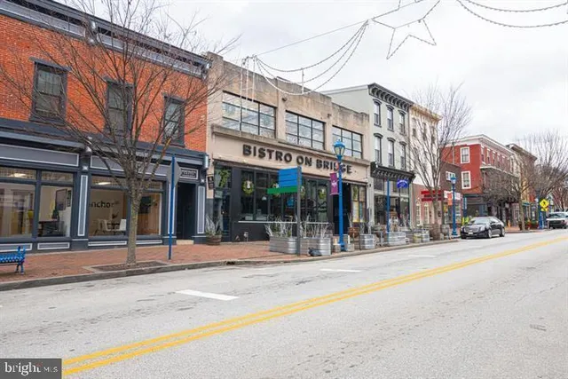 front view of a building with a street