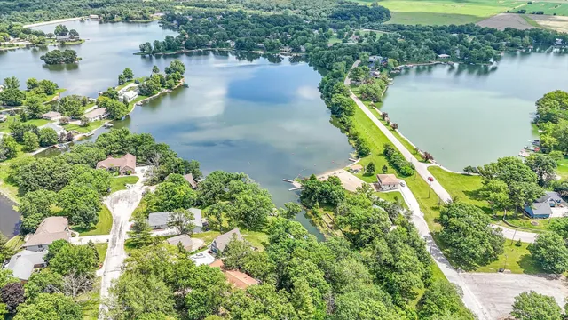 a view of a lake with a park