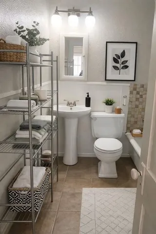 a bathroom with a toilet a sink and mirror