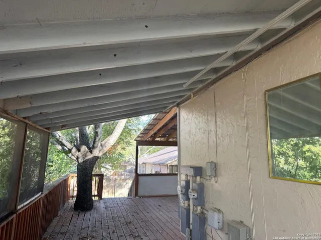 a view of porch with seating space