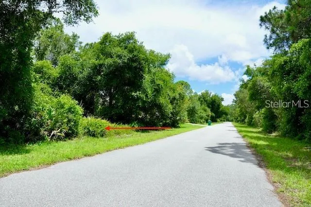 a view of a street with a yard and a houses