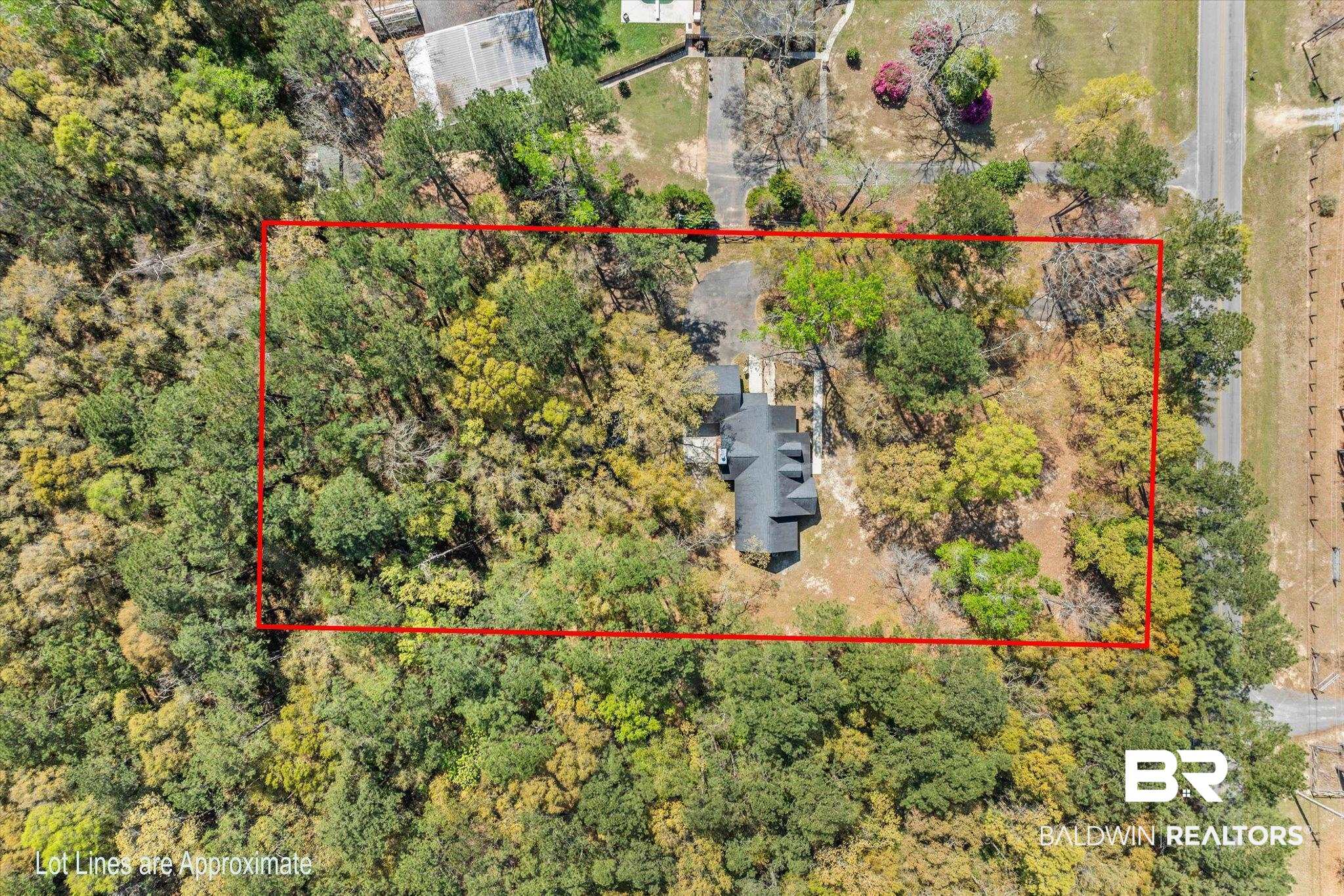 9770 Lakeview Road Bay Minette, AL 36507 - Photo 40 of 44 Aerial view of property and surrounding area featuring property parcel outlined