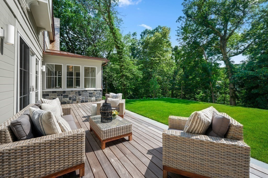 78 Arnold Road Wellesley, MA 02481 - Photo 36 of 42 a view of a patio with couches chairs and a yard