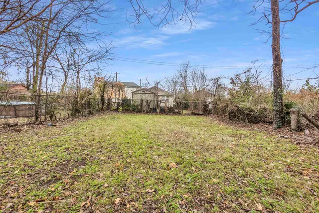 a view of a yard with an trees