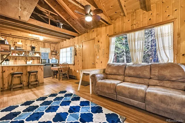 a living room with furniture and a rug