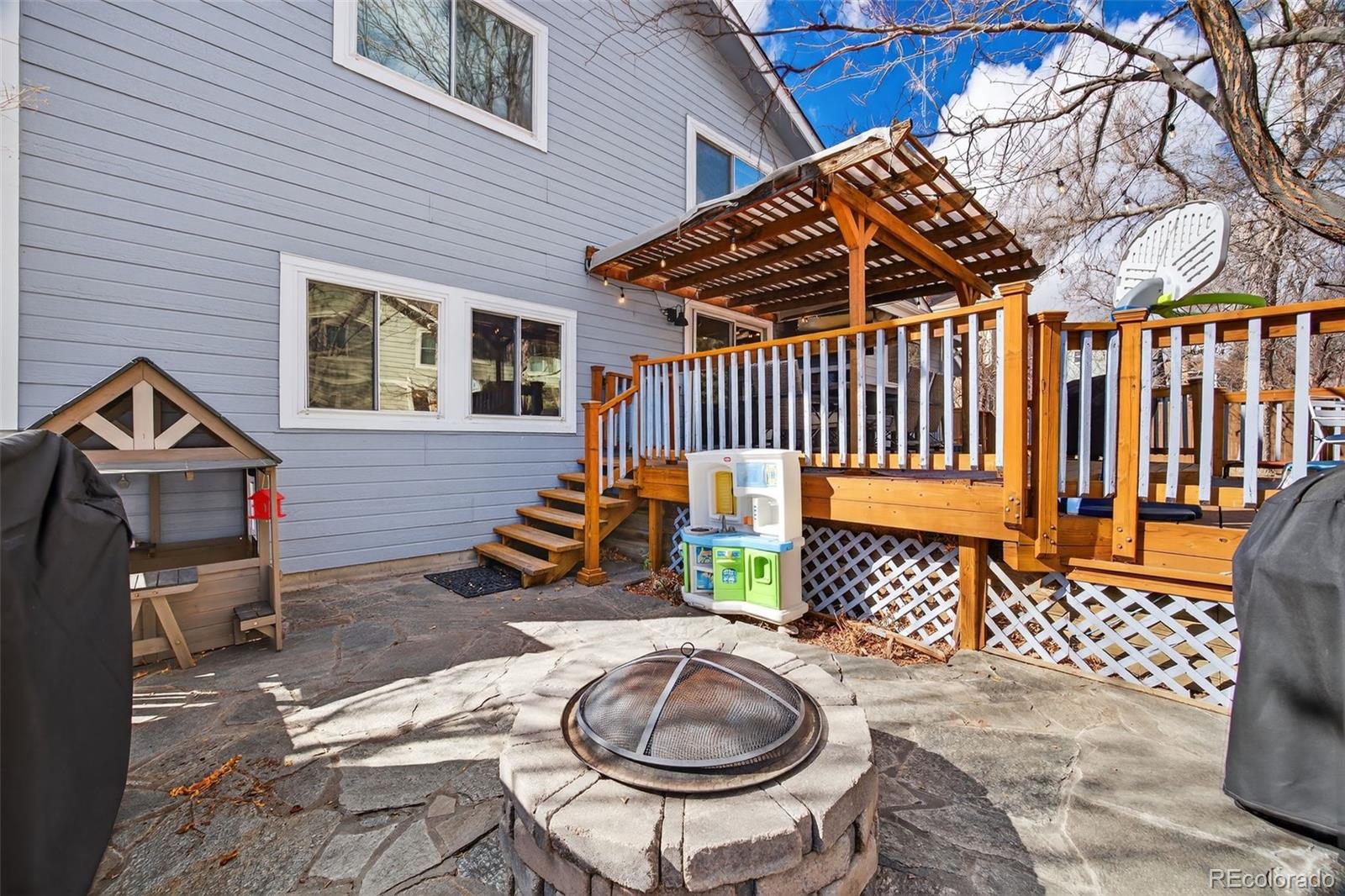 8764 Wildrose Court Highlands Ranch, CO 80126 - Photo 44 of 50 a backyard of a house with deck and outdoor seating
