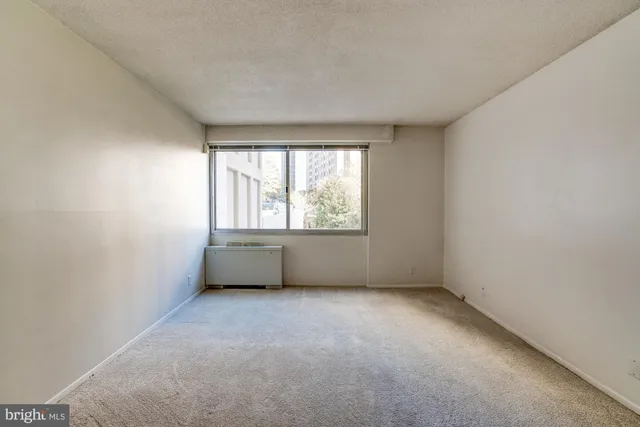 a view of an empty room and closet area