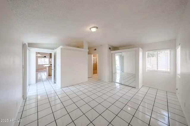 a view of a small space with a window