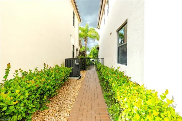 a view of a garden with pathway