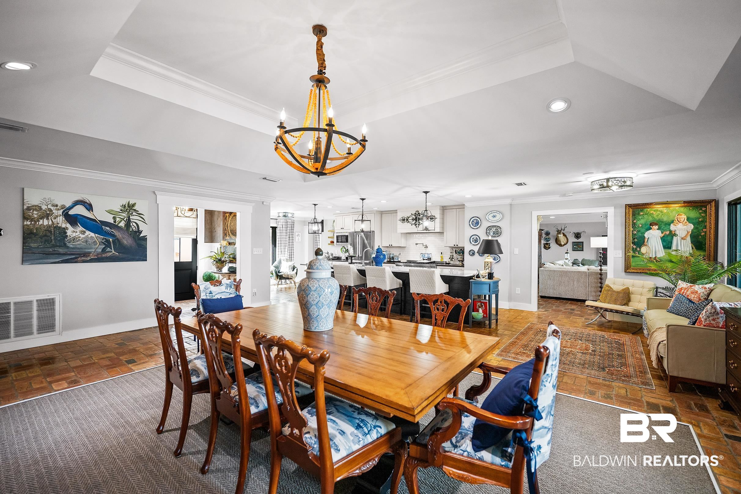 8490 Bay View Drive Foley, AL 36535 - Photo 20 of 67 Dining space with crown molding, recessed lighting, and a chandelier