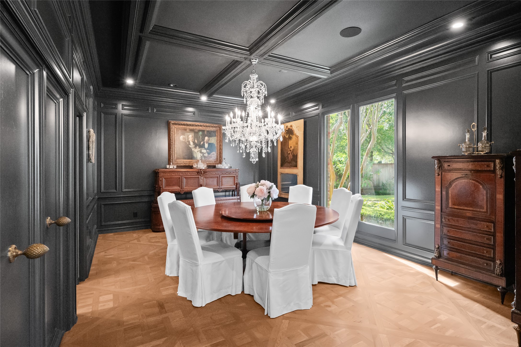 11518 Shadow Way Street Houston, TX 77024 - Photo 7 of 50 a dining room with furniture a chandelier and window