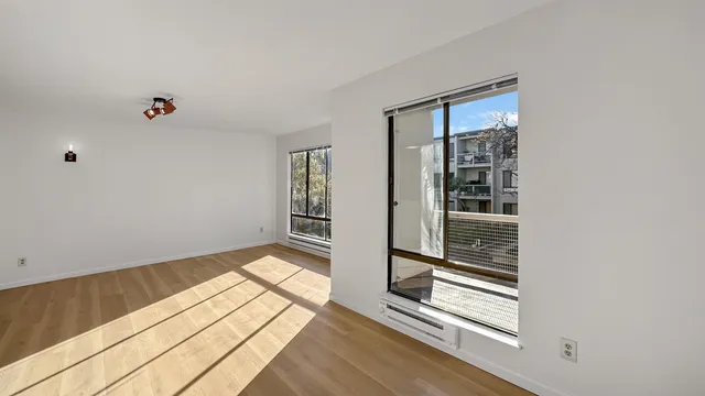 a picture of a bench in a white building