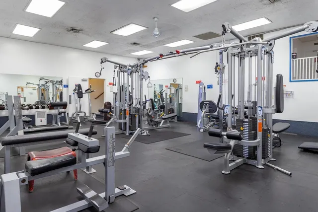 a view of a room with gym equipment