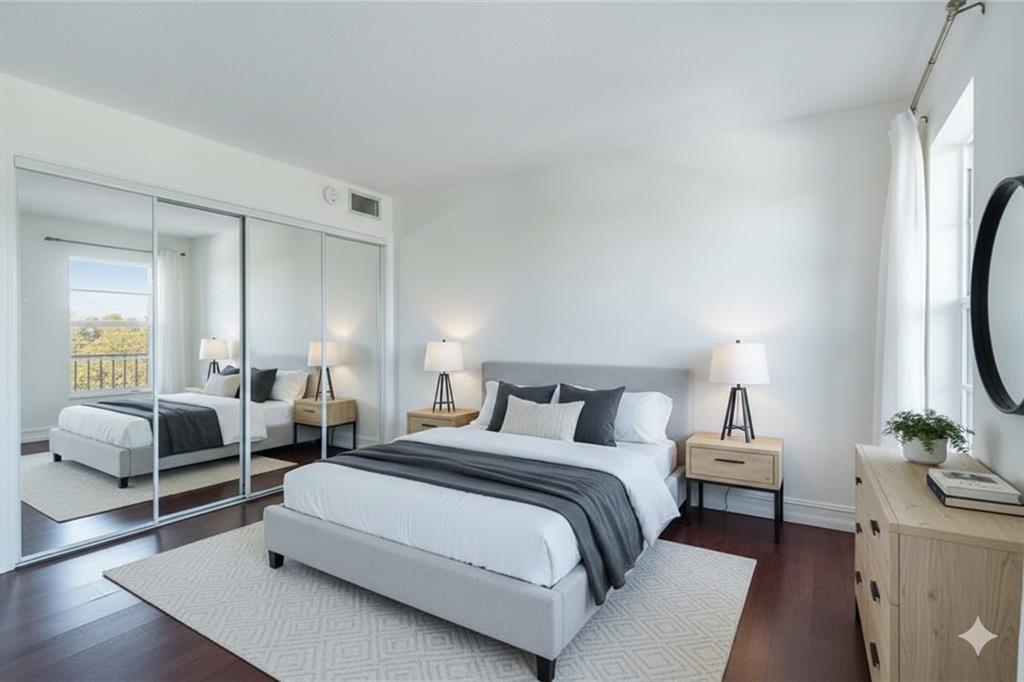 950 Ponce De Leon Road, Unit 408 Boca Raton, FL 33432 - Photo 15 of 50 a bedroom with a bed and a potted plant on the dresser