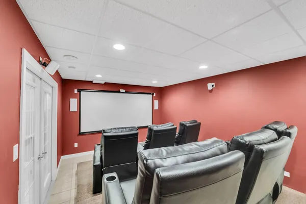 a room with furniture and a projector