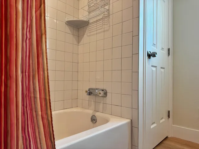 a bathroom with a bathtub