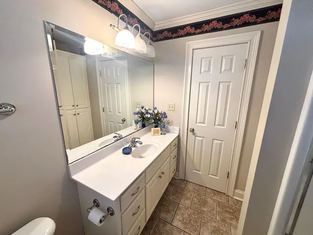 a bathroom with a sink a mirror and a toilet