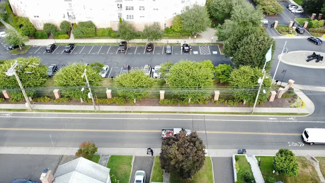 a view of a garden with a fountain