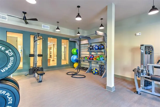 a view of a room with gym equipment