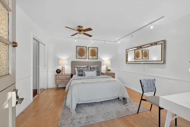 an aerial view of a house with a garden