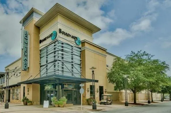 a view of a building and a street