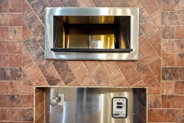 a room with a fireplace