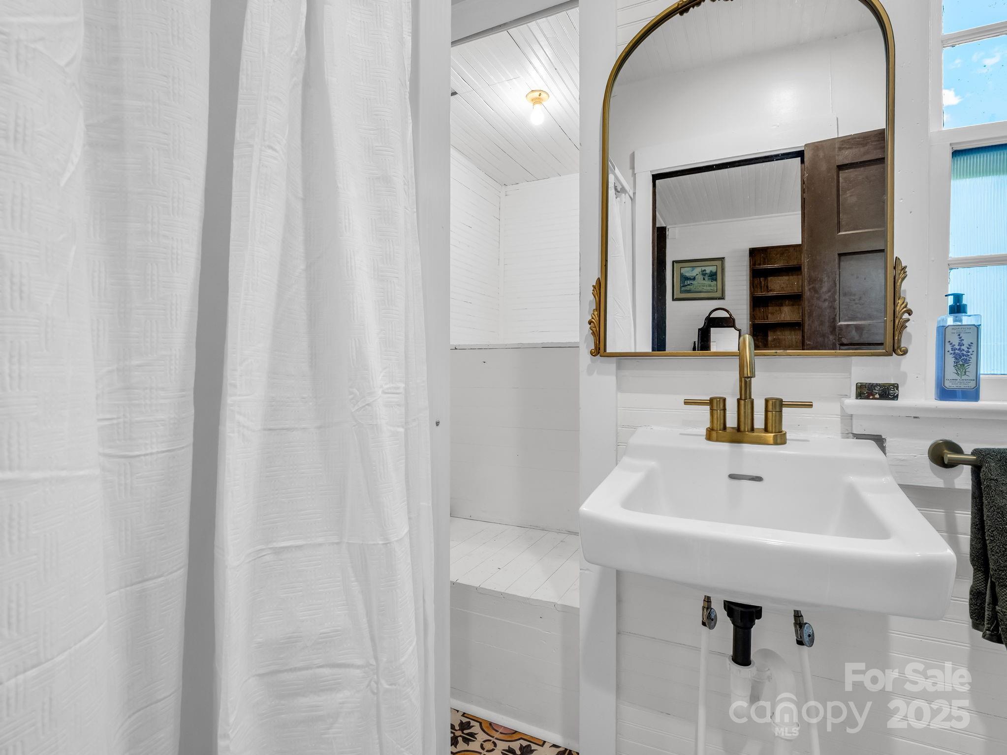 1600 Orchard Road Flat Rock, NC 28731 - Photo 14 of 33 a bathroom with a sink a mirror and a shower