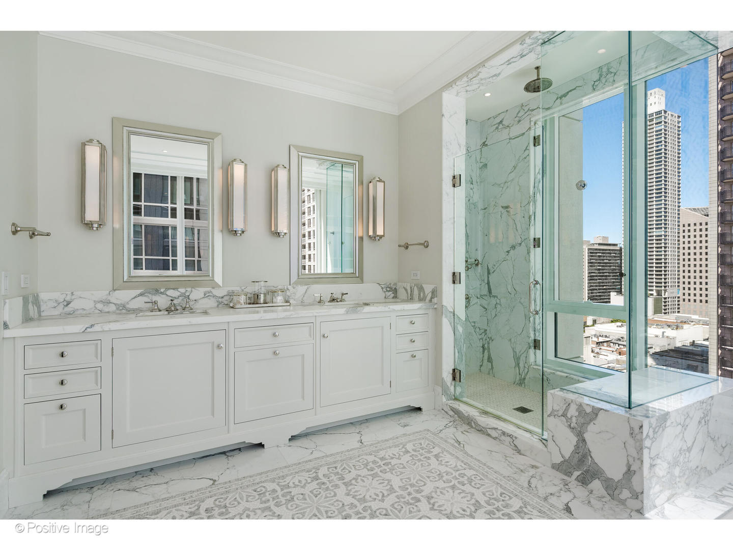 9 West Walton Street, Unit 1501 Chicago, IL 60610 - Photo 28 of 37 a bathroom with a granite countertop sink mirror and double