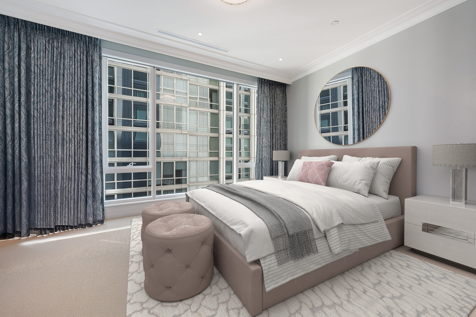 9 West Walton Street, Unit 1501 Chicago, IL 60610 - Photo 30 of 37 a bedroom with a large bed and a window